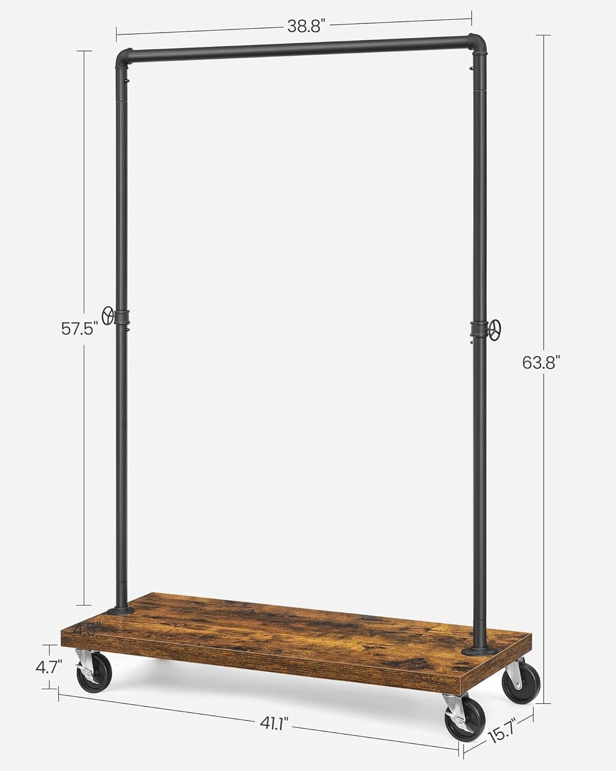 Clothes Rack, Clothing Garment Rack on Wheels, Rolling Clothes Organizer with 5-Tier, Industrial Pipe Style, Rustic Brown UHSR66BX