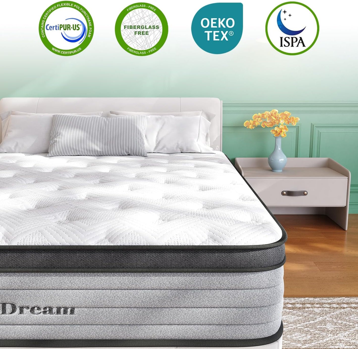 King Size Mattress, 14 Inch King Mattress in a Box, Hybrid Matress with Memory Foam & Individual Pocket Springs, Medium Firm Feel, Edge Support, Motion Isolation, Pressure Relief