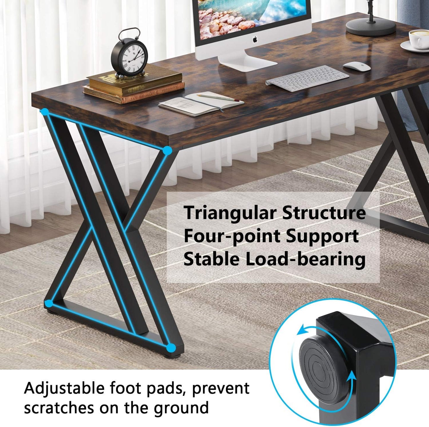 55 Inch Large Simple Industrial Computer Desk Study Writing Table Home Office Workstation,Rustic Brown