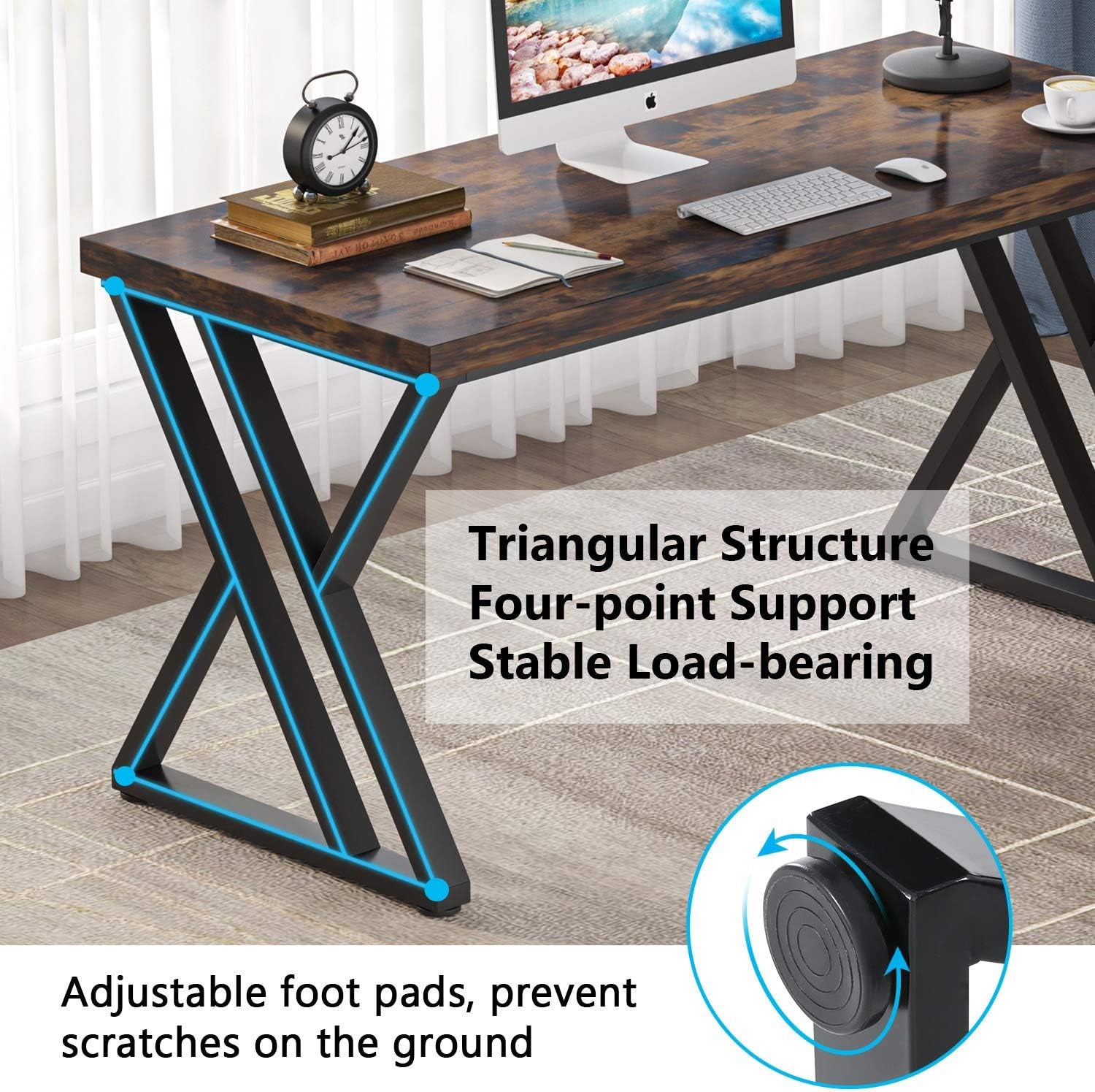 55 Inch Large Simple Industrial Computer Desk Study Writing Table Home Office Workstation,Rustic Brown