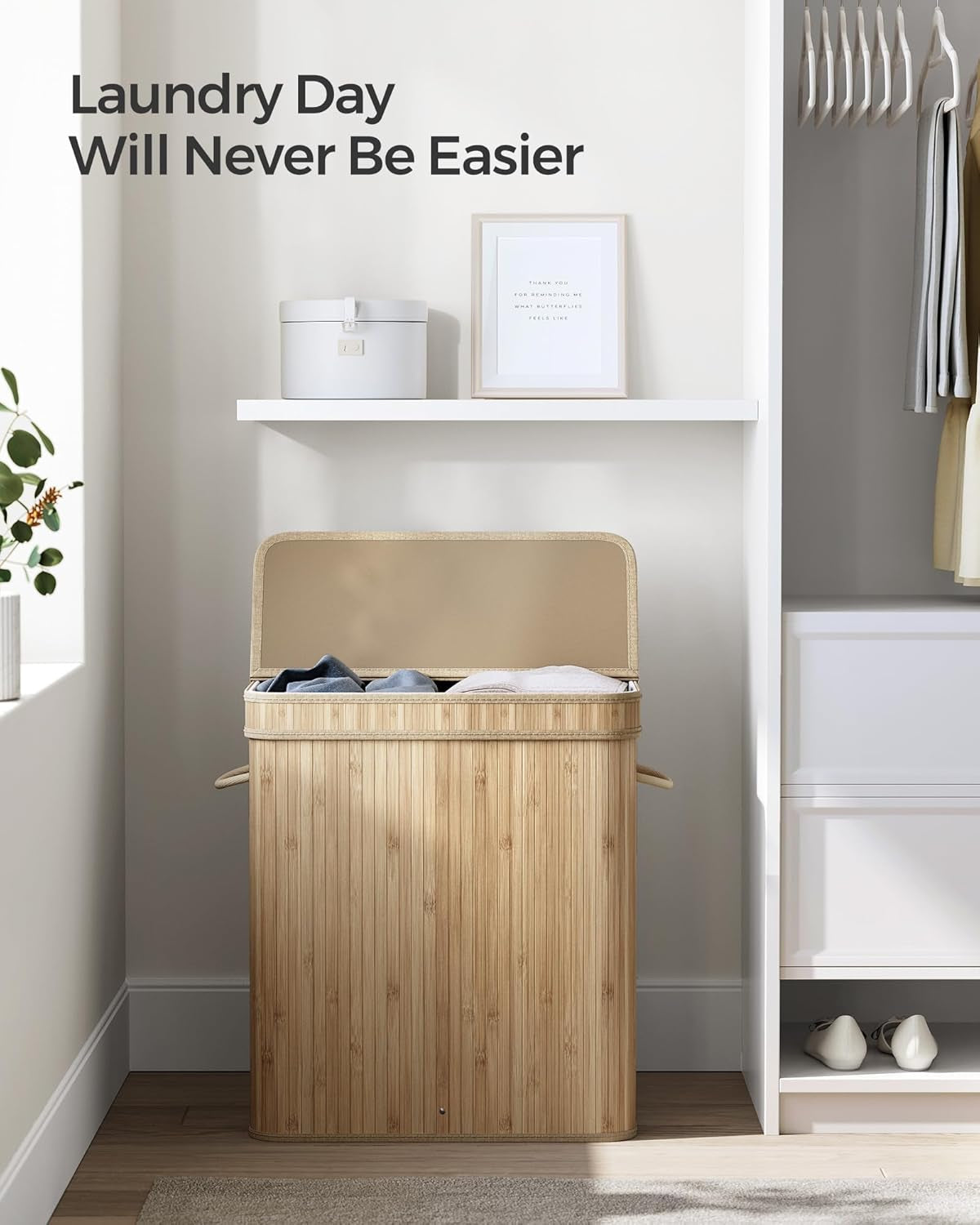 Laundry Hamper with Lid, Bamboo Laundry Basket, Removable Machine Washable Laundry Basket, with Handles, 26.4-Gallons, for Laundry Room, Bedroom, Bathroom, Natural Beige ULCB063N01