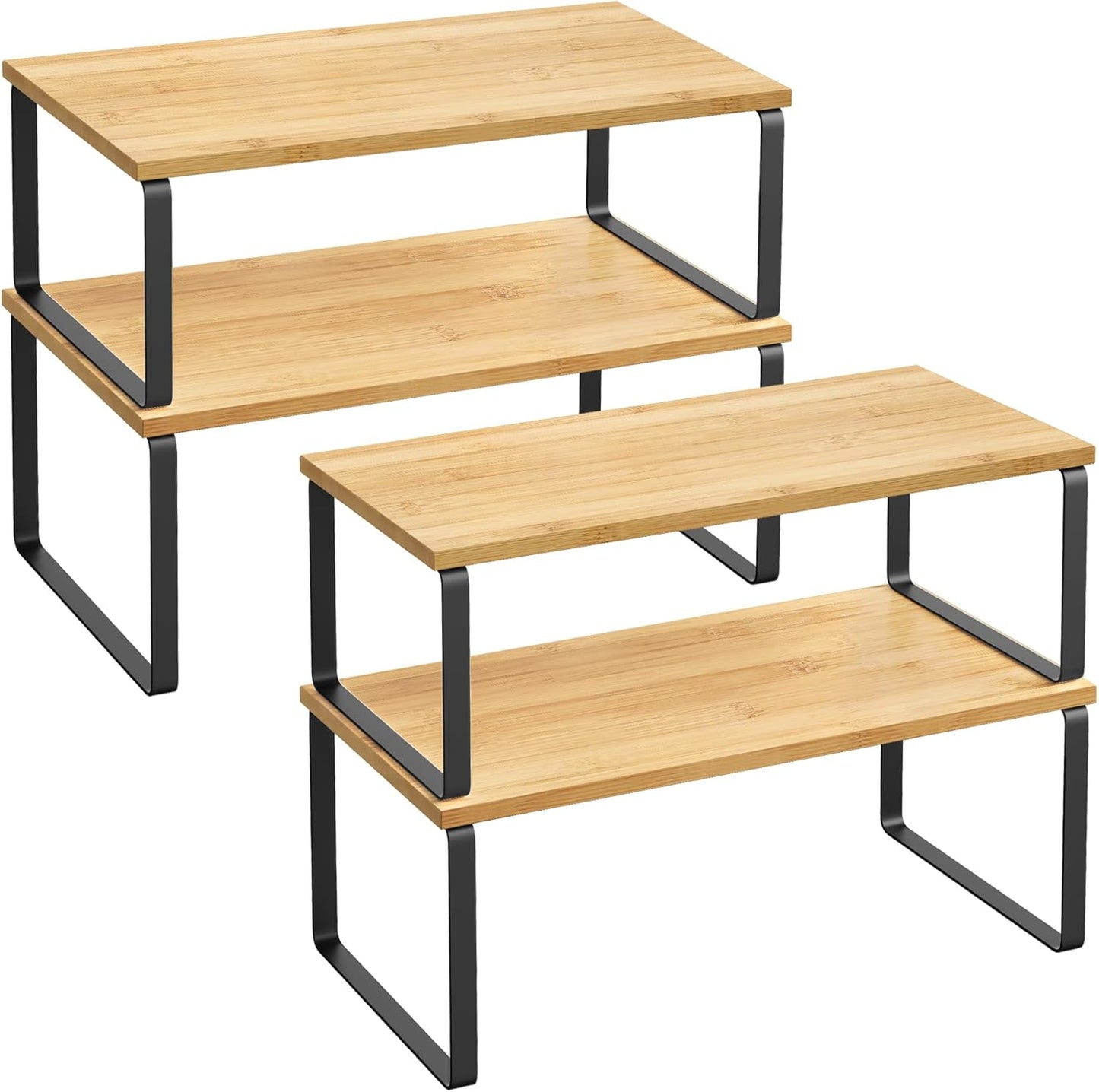 Cabinet Organizer Shelf, Set of 4 Kitchen Counter Shelves, Kitchen Storage, Spice Rack, Stackable, Expandable, Metal and Engineered Wood, Cloud White and Natural Beige UKCS010N01