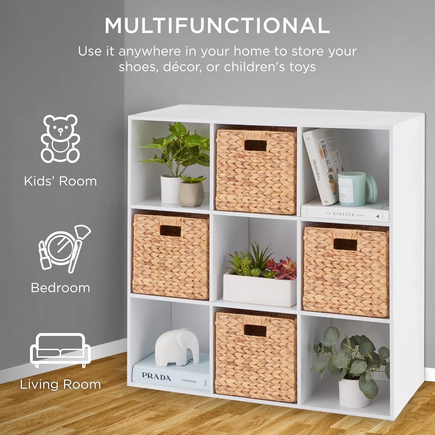 Best Choice Products 9-Cube Storage Organizer, 11In Shelf Opening, Bookcase, Display Shelf, Customizable W/ 3 Removable Back Panels - White