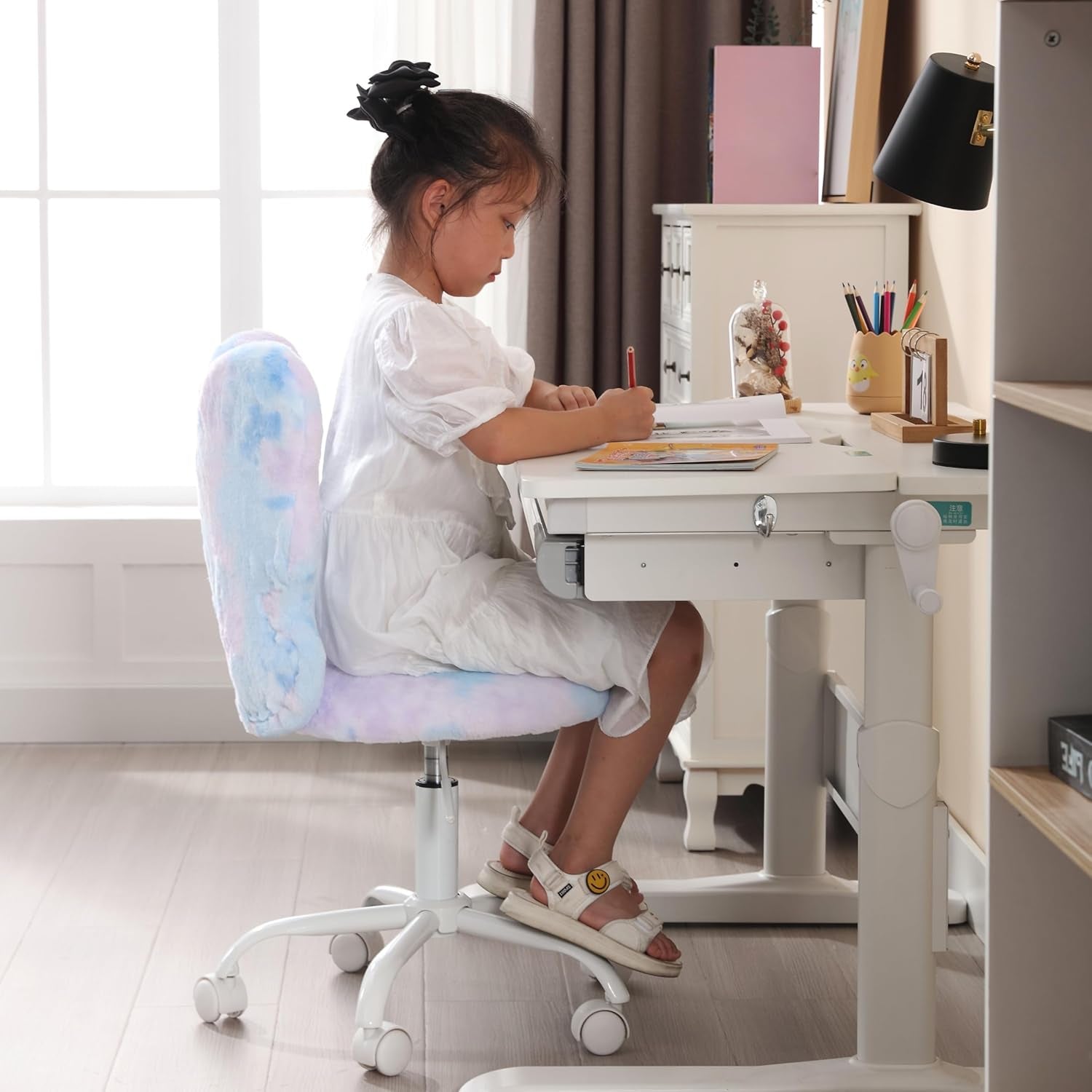 Butterfly Kids Desk & Chair - Adjustable, Swivel, Furry, Blue - Home, Bedroom, School, Dorm