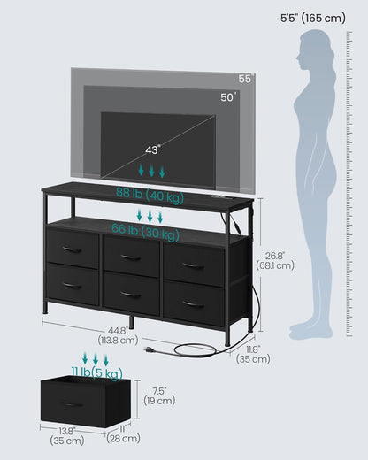BELLAH Collection - Dresser for Bedroom, Chest of Drawers, TV Stand for Tvs up to 55 Inches, Living Room, Closet, 6 Drawers and 1 Shelf, Modern, Ink Black ULGS833BH02S
