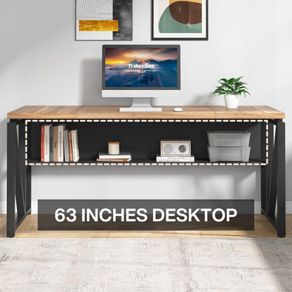 63" Executive with Drawer Cabinet, L Shaped Desk and Lock Lateral File Cabinet, 2 Piece Home Office Furniture Set with Drawers for Hanging File, (Brown, 63 Inches)