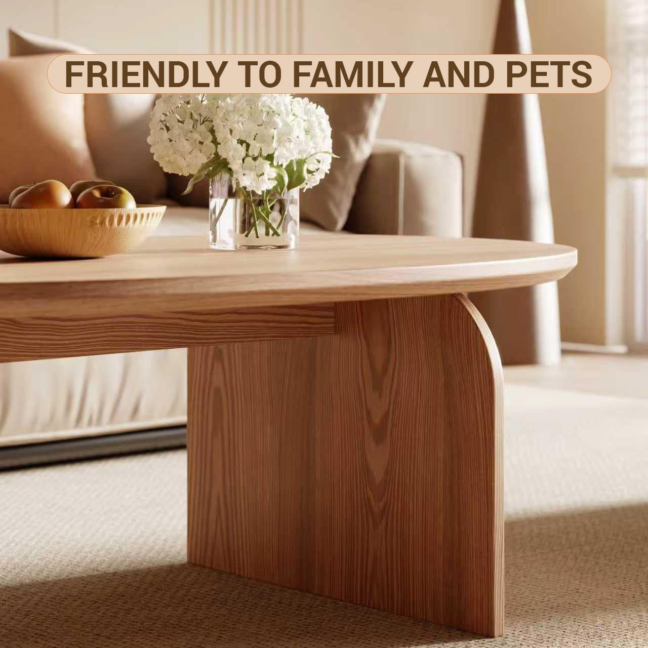 Modern Oval Coffee Table, Small Coffee Tables for Living Room - Oak Wood Top with Solid Legs, Wooden Center Table Easy Assembly for Living Room &Bedroom,Office, Natural