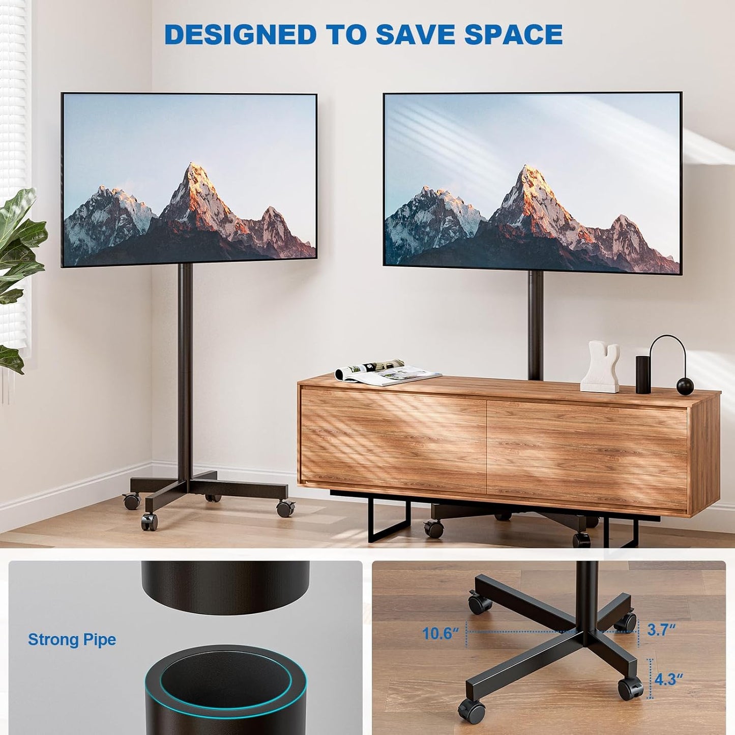 Mobile TV Cart Rolling TV Stand for 23-65 Inch LCD LED OLED 4K Smart Tvs up to 110Lbs, Height Adjustable Portable AV Cart with Wheels and Tilt Mount, Outdoor TV Stand Mount, Max VESA 400X400Mm