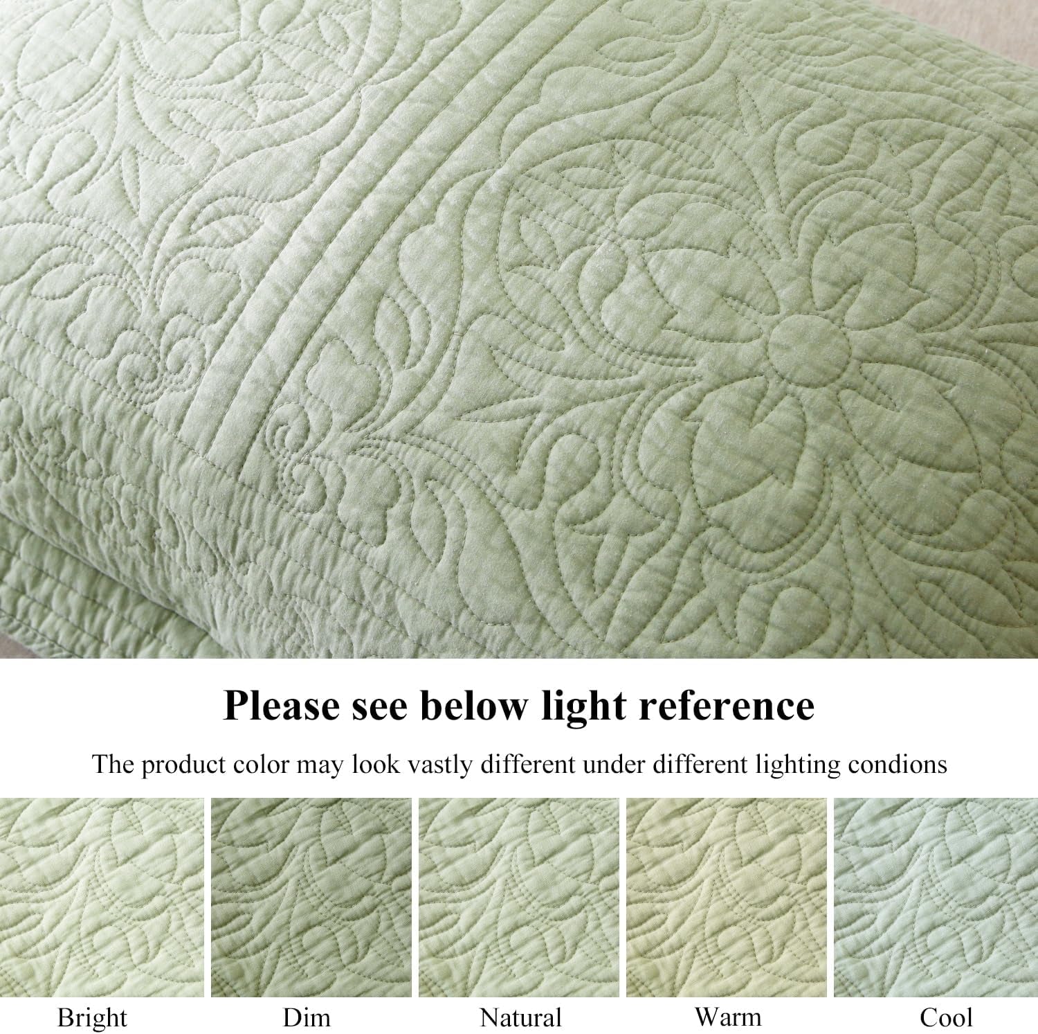 100% Cotton Quilted Pillow Sham Floral Printed Pillow Cover King Size, Set of 2, Green