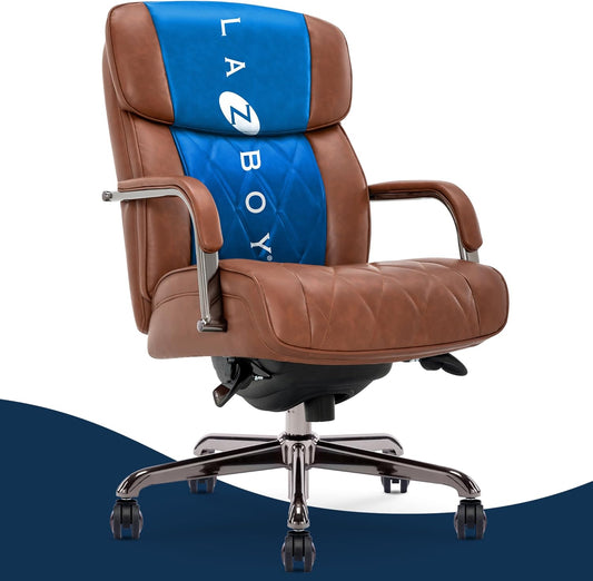 Symphony Executive Mid-Back Office Chair, Diamond Quilt Seat and Back, Pocket Coil Cushion, Padded Armrests, Ergonomic Computer Deskchair, Swivel Metal Base, Bonded Leather, Cognac/Graphite