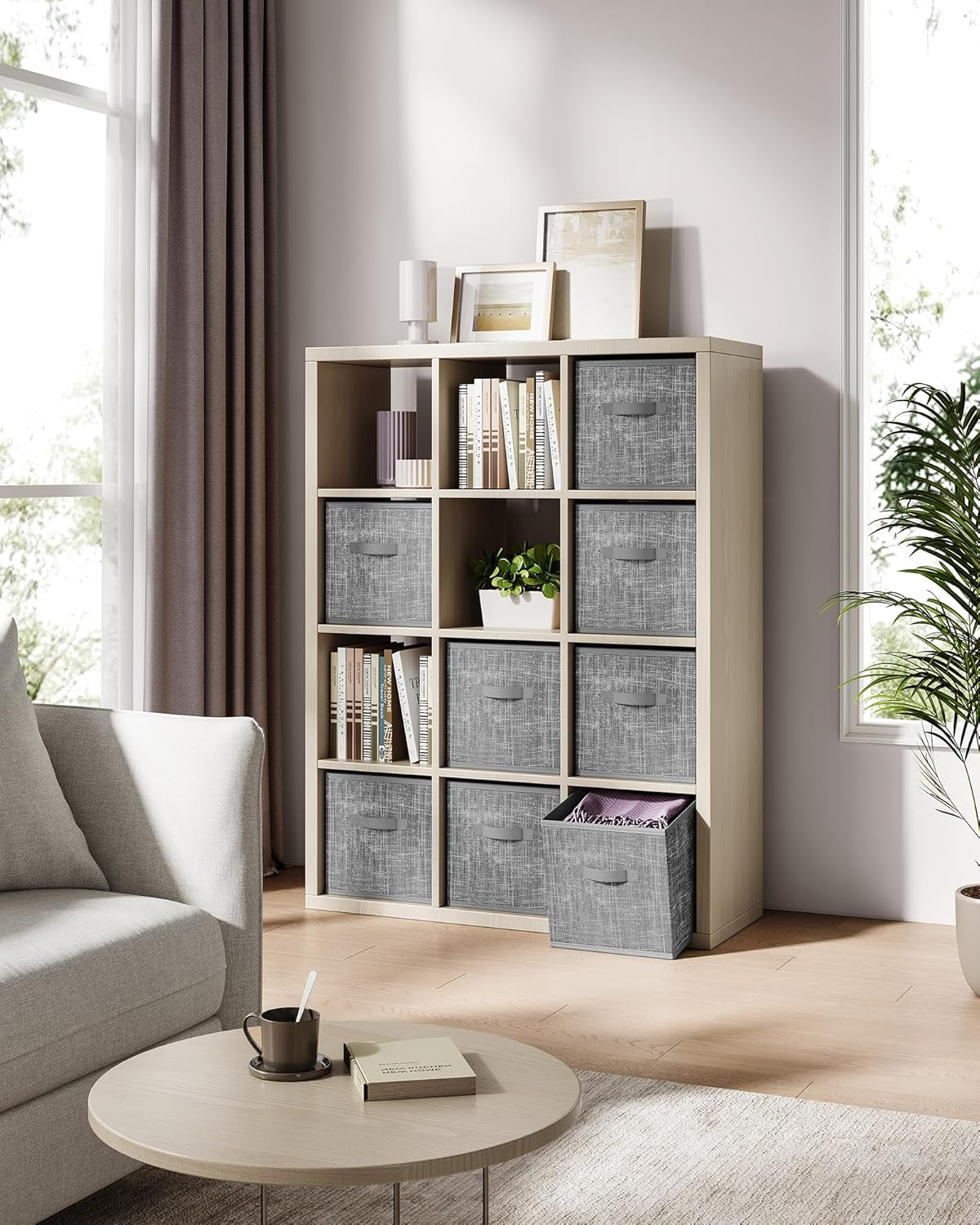 Storage Cubes, 11.8 X 11.8 X 11.8 Inches Non-Woven Fabric Bins with Double Handles, Set of 8, Closet Organizers for Shelves, Foldable, for Clothes, Cattail Gray UROB830G01