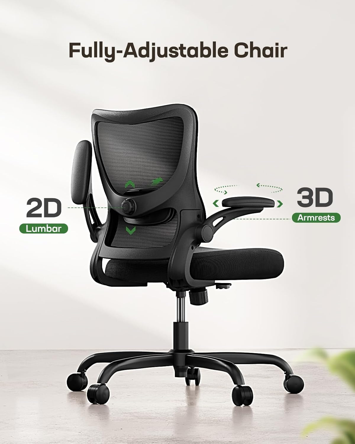 Office Chair Ergonomic Desk Chair with 3 Ways PU Armrests and Adjustable Lumbar Support Breathable Mesh Computer Chair Executive Rolling Swivel Comfy Task Chair for Home Office Gaming