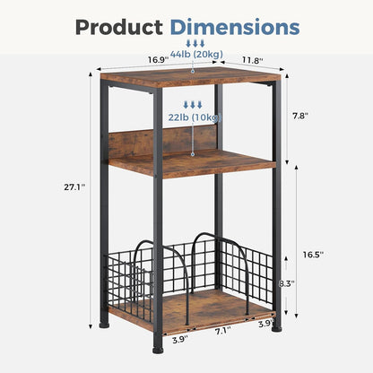 3 Tier Side Table, 2 Pack Record Player Stand with Storage up to 100 Albums,Turntable Stand for Vinyl,Brown Records Shelf for Living Room Bedroom