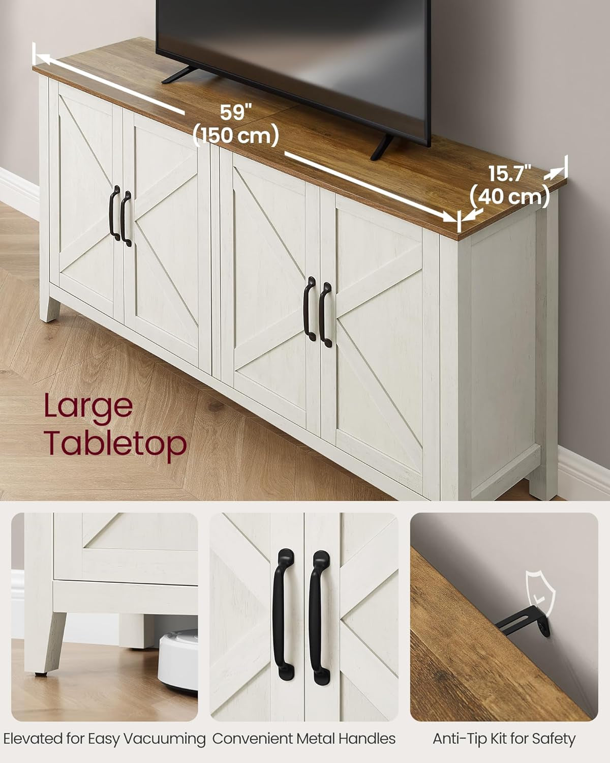 LIRY Collection - Storage Cabinet, Buffet Cabinet, Sideboard, Credenza, with Adjustable Shelves, for Living Room, Entryway, Rustic White and Honey Brown ULSC381W01