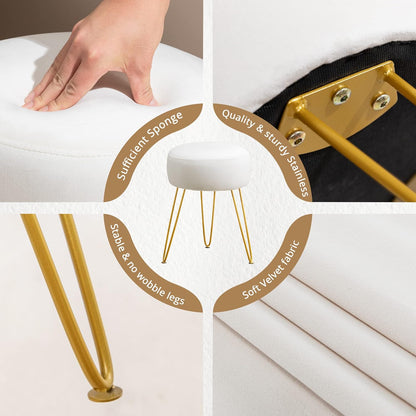 Vanity Stool, White Vanity Stools for Makeup Room, round Ottoman Foot Stool, Velvet Footrest Vanity Chair for Bathroom Vanity, Bedroom, Living Room, Entryway, Offices