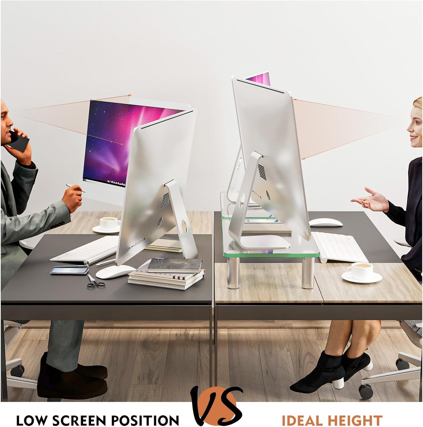 2 Pack Computer Monitor Riser with Height Adjustable Multi Media Desktop Stand for Flat Screen LCD LED TV, Laptop/Notebook/Xbox One