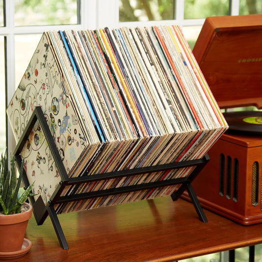 Record Storage Racks - Easy Assembly Vinyl Record Holder Stand 100 Lps | Sleek Matte Black LP Holder Stand | Multiuse Vinyl Storage Rack | Storage Rack for Books Magazines Files