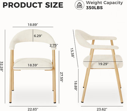 Dining Chairs Set of 2, Linen Fabric Upholstered Kitchen Side Chairs with Curved Backrest & Metal Legs, Modern Farmhouse Accent Chairs for Dining Room Kitchen Living Room Cafe, Beige