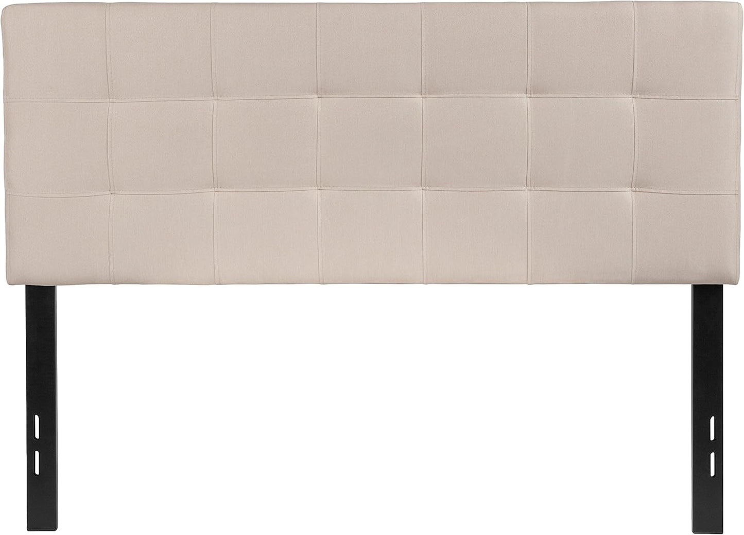 Bedford Box Stitch Tufted Upholstered Full Size Headboard in Beige Fabric