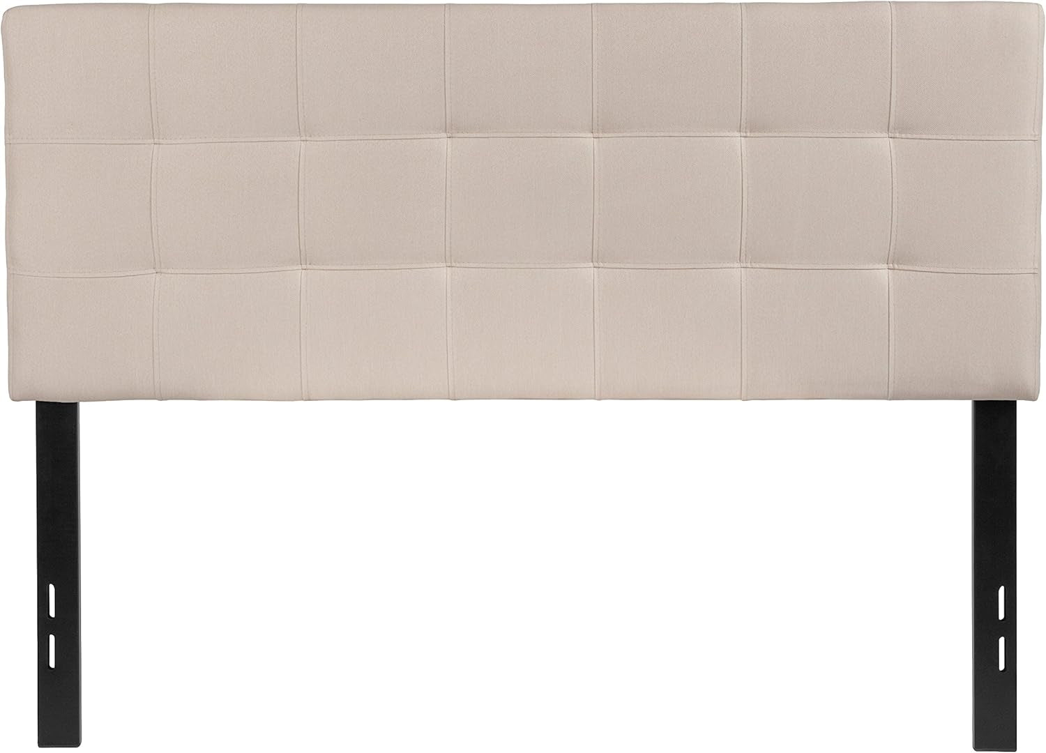 Bedford Box Stitch Tufted Upholstered Full Size Headboard in Beige Fabric