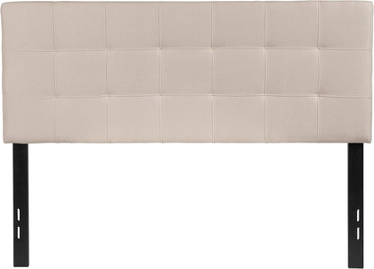 Bedford Box Stitch Tufted Upholstered Full Size Headboard in Beige Fabric