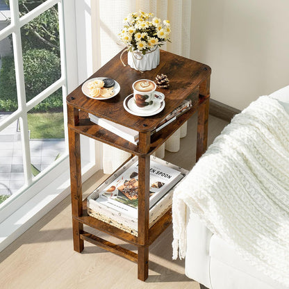 Side Table End Table Tall Night Stand 3-Tier for Living Room Bedroom Bathroom Office Furniture Brown