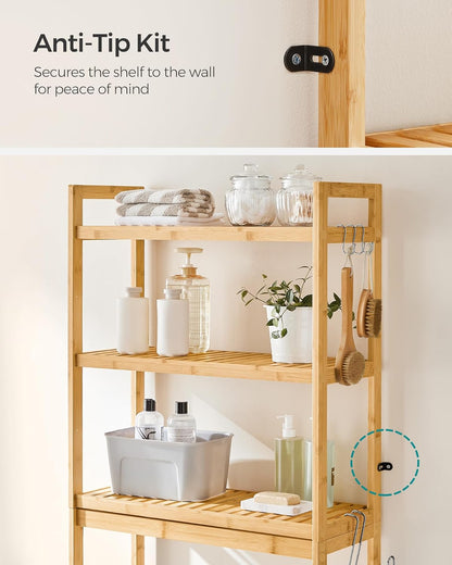 over the Toilet Storage, 3-Tier over Toilet Bathroom Organizer with Adjustable Shelf, 10.2 X 24.8 X 66.9 Inches, Space-Saving, Natural Beige UBTS001N01