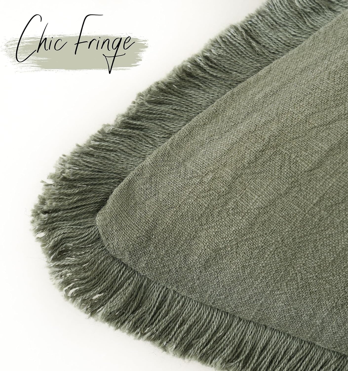 Set of 2 Decorative Linen Fringe Throw Pillow Covers Cozy Boho Farmhouse Cushion Cover with Tassels Soft Accent Pillowcase for Couch Sofa Bed Living Room Home Decor,18×18 Inch,Olive Green
