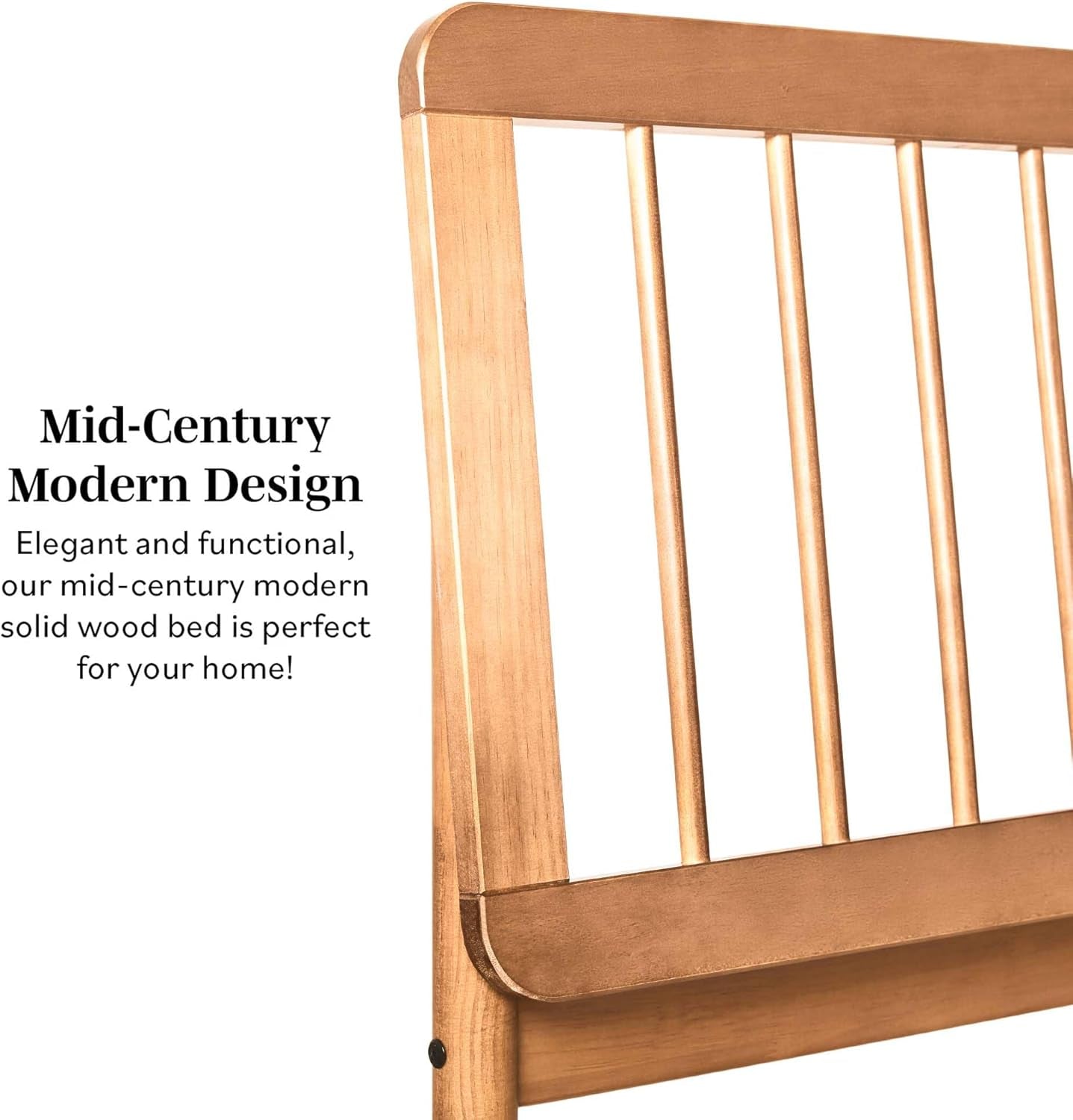 Clemente Mid-Century Modern Spindle Headboard Queen Bedframe, Queen Size, Caramel