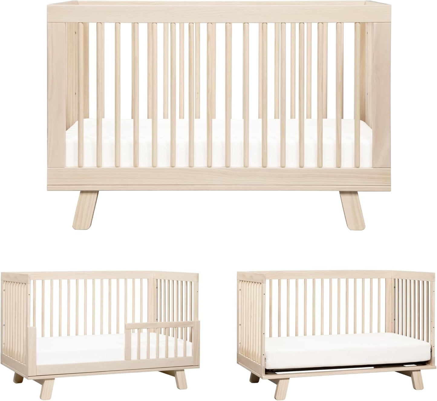 Hudson 3-In-1 Convertible Baby Crib - GREENGUARD Gold Certified - Convertible Crib to Toddler Bed and Daybed - Baby Bed with 4 Adjustable Heights - Wooden Crib - Washed Natural