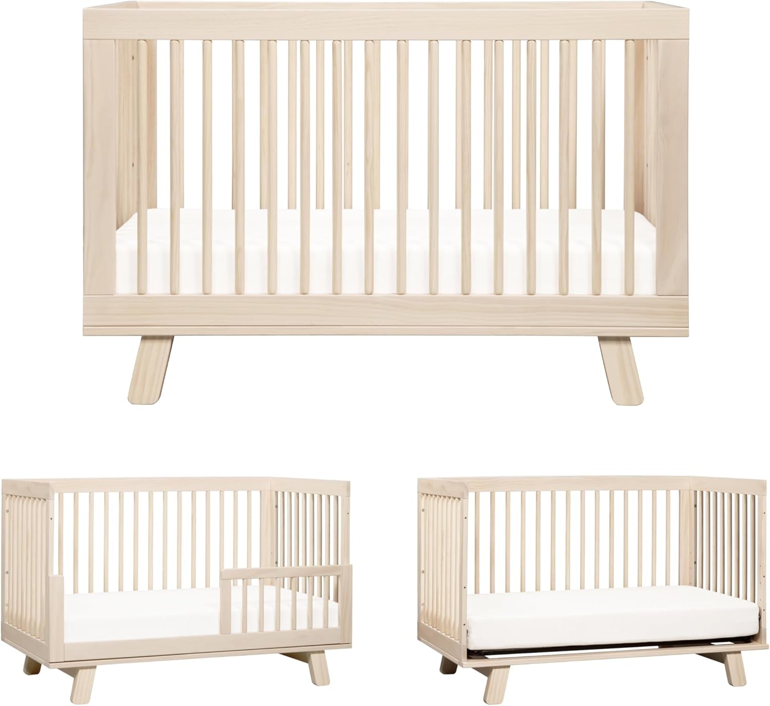 Hudson 3-In-1 Convertible Baby Crib - GREENGUARD Gold Certified - Convertible Crib to Toddler Bed and Daybed - Baby Bed with 4 Adjustable Heights - Wooden Crib - Washed Natural