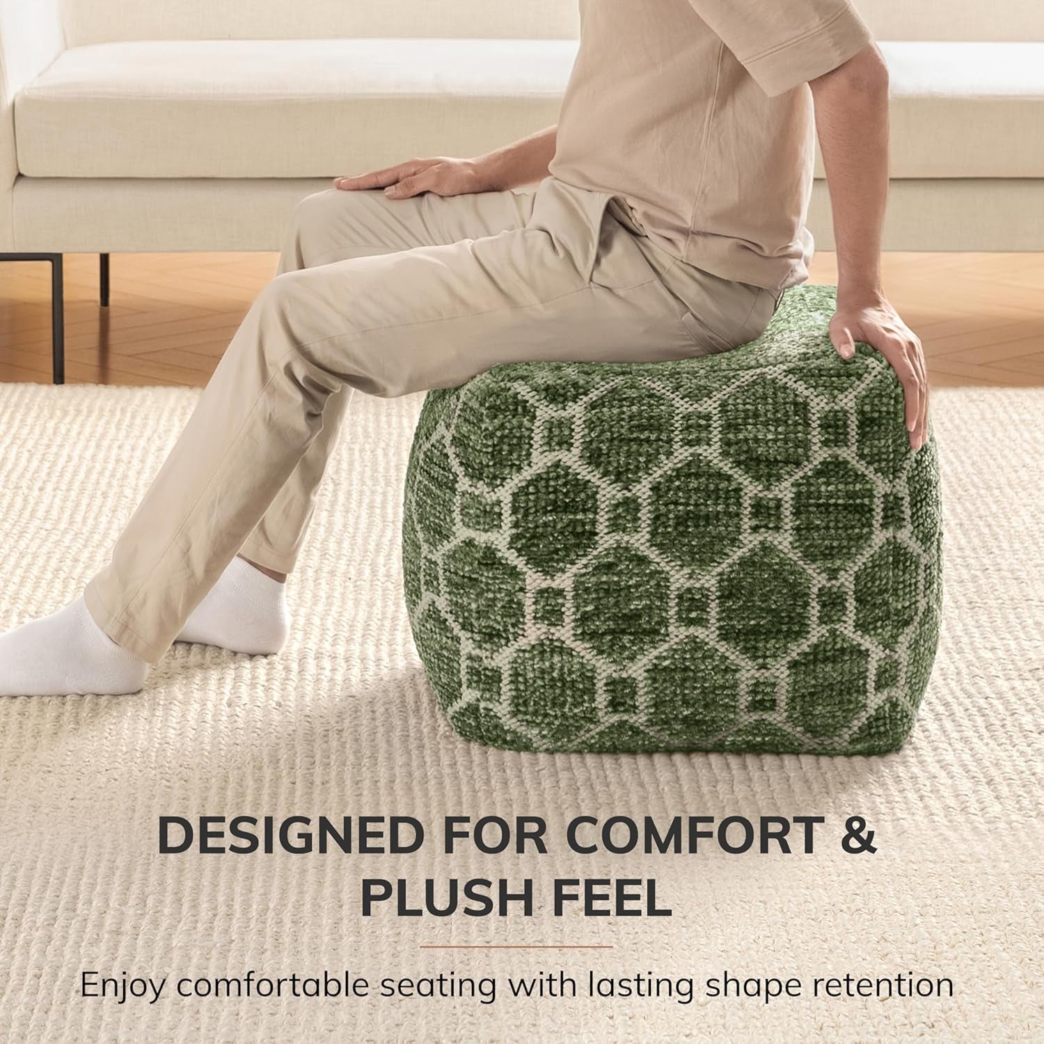 100% Handmade & Handcrafted Comfortable Home Décor Pouf Ottoman Footrest for Living Room, Bedroom, Nursery, Kidsroom, Patio Furniture - (20" X 20" X 20" - Green)