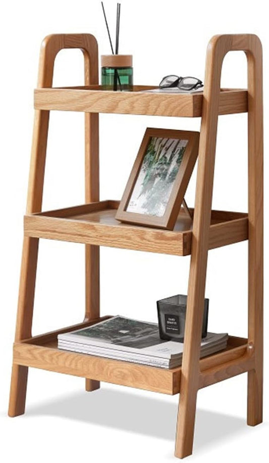 100% Solid Oak Sofa Table - Versatile Design Narrow End Table with 3-Tier Open Storage for Living Room, Bedroom, or Small Spaces - Ladder Shelf for Study (Natural)