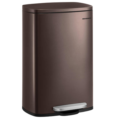 13 Gallon (50 L) Trash Can, Stainless Steel Kitchen Garbage Can, Recycling or Waste Bin, Soft Close, Step-On Pedal, Removable Inner Bucket, Brown ULTB50BR