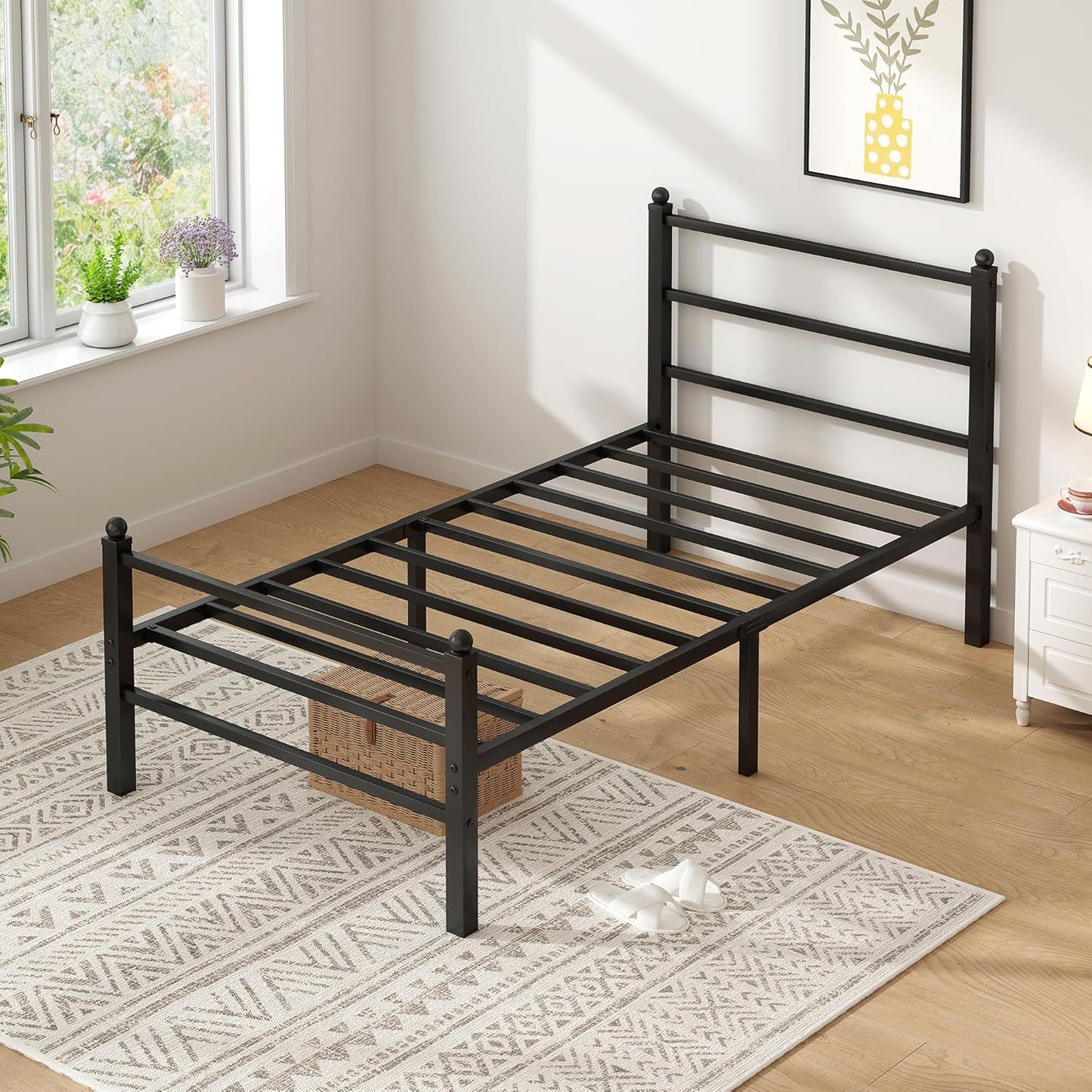 Twin Bed Frames with Headboard and Footboard, 14 Inch Metal Platform Twin Size Bed Frame with Steel Slat Support, No Box Spring Needed, Noise Free, Easy Assembly, Black