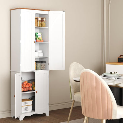 72" Kitchen Pantry Cabinet, Freestanding Storage Cabinets, Tall Food Pantry with Doors and Adjustable Shelves, Utility Floor Cabinet for Kitchen Dining Room Living Room, White