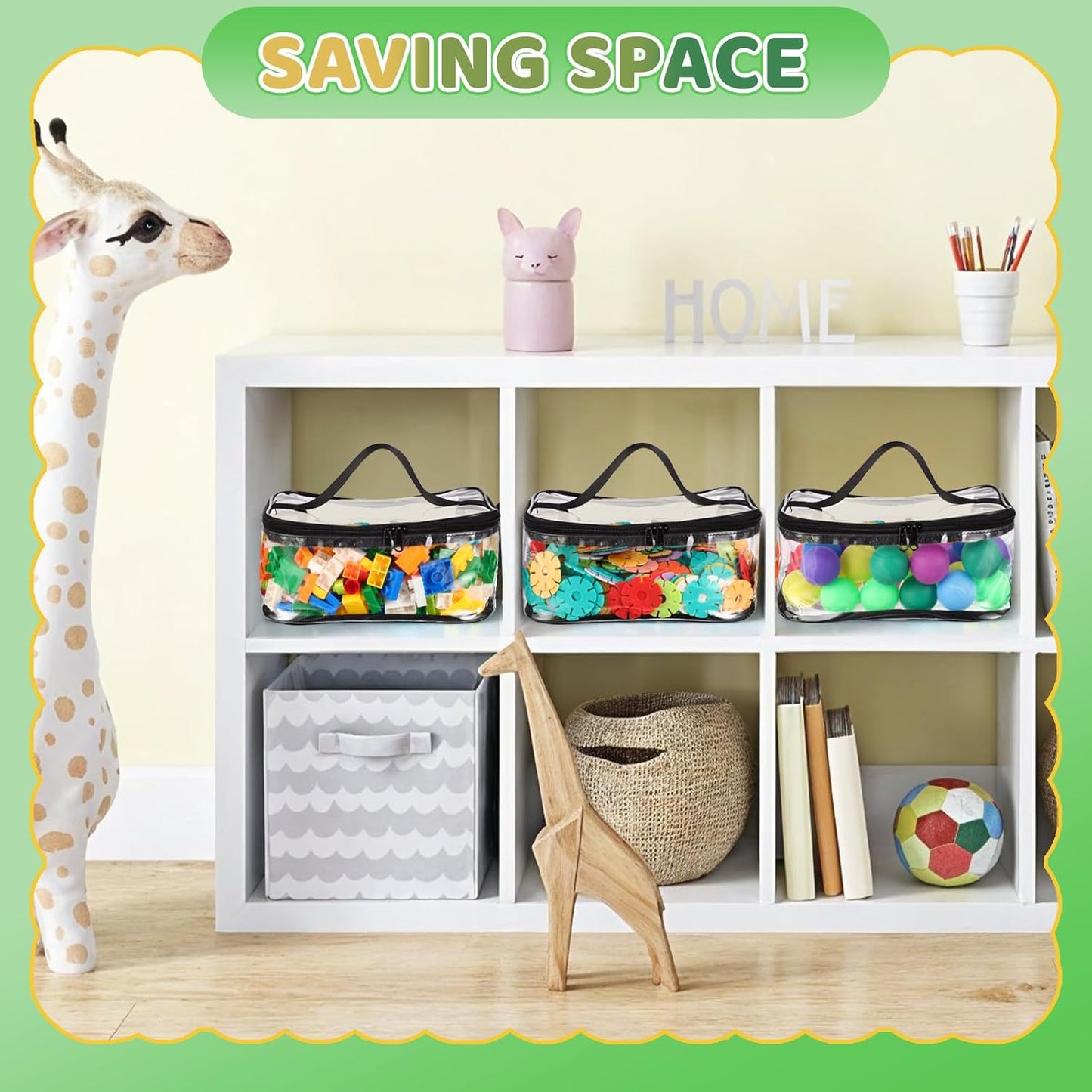 6 Packs Clear Toy Storage Bags, PVC Waterproof Toy Organizer with Zip Reusable Bags for Building Blocks, Board Game, Puzzles, Kids Books, Stationery