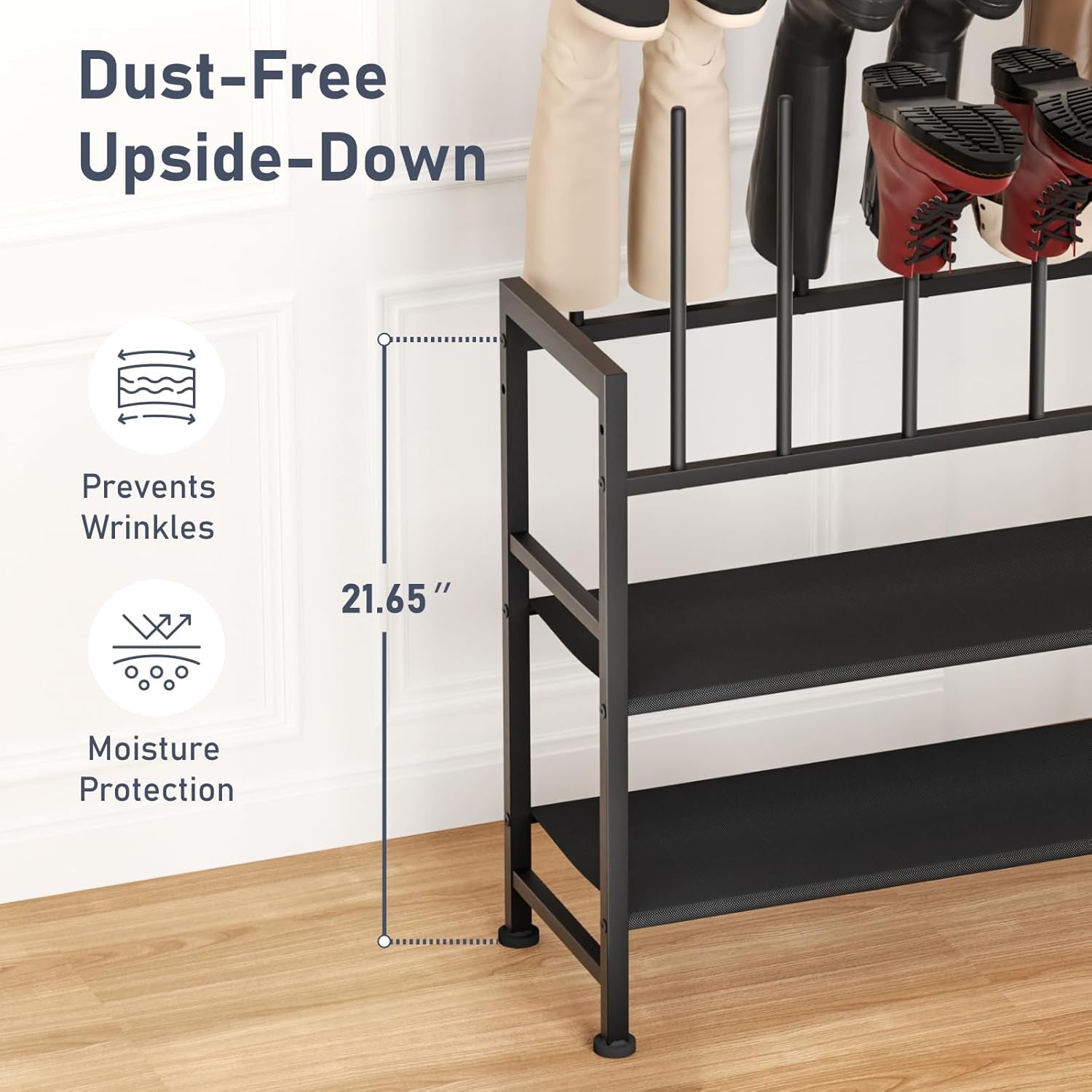 Boot Rack 4-Tier - Black Metal Boot Storage Rack for Tall Boots Organizer Tall Boots, Multiuse Shoe Rack for Boots, Sneakers, High-Heel, Entryway, Fits 6 Pairs