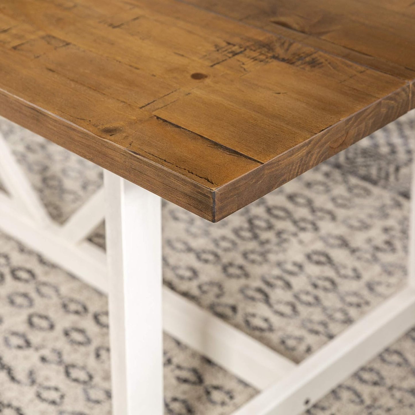 Modern Farmhouse Dining Table Wood Small Dining Room Table Sets Dining Chairs. 72 Inch. White and Rustic Oak