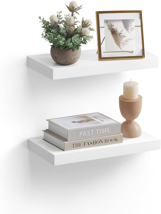 Wall Shelves Set of 2, Floating Shelves, Wall Mounted, 8 X 15.7 X 1.5 Inches, Display Shelves for Picture Frames, Wall Decor, Hanging Shelf for Living Room, Kitchen, White ULWS054W01