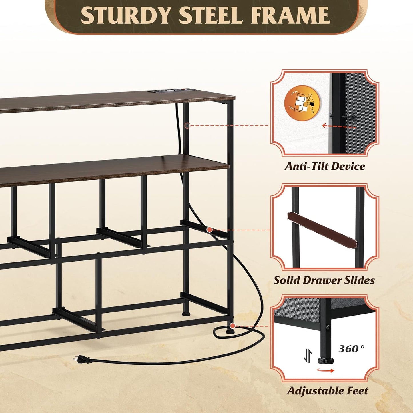5 Drawer Dresser TV Stand for 45 Inch TV, Entertainment Center with Open Shelf and Power Outlet, Chest of Drawers for Bedroom, Living Room, Closet, Dark Grey