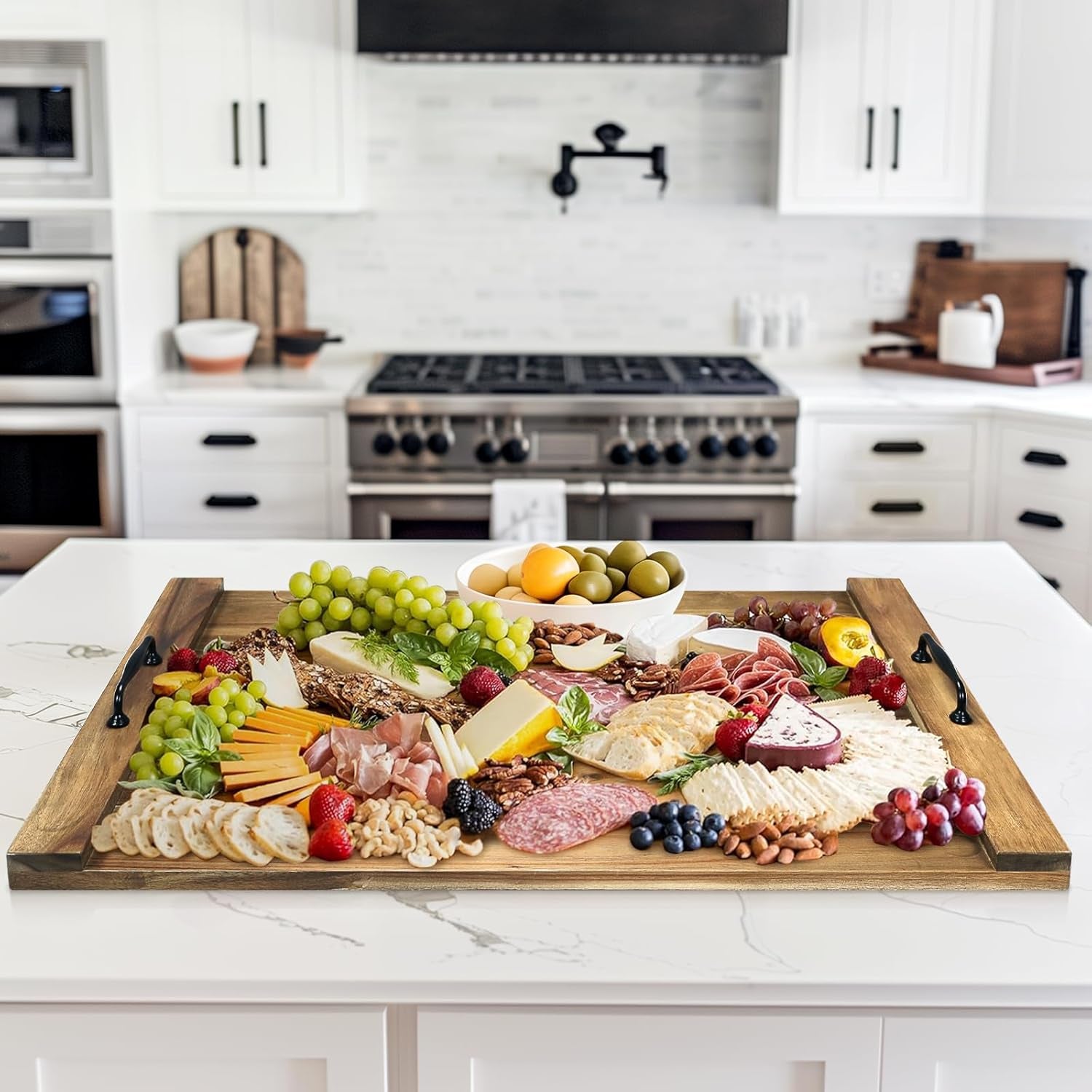 Noodle Board Stove Cover with Handles for Electric, Gas Stove Top (Acacia Wood)