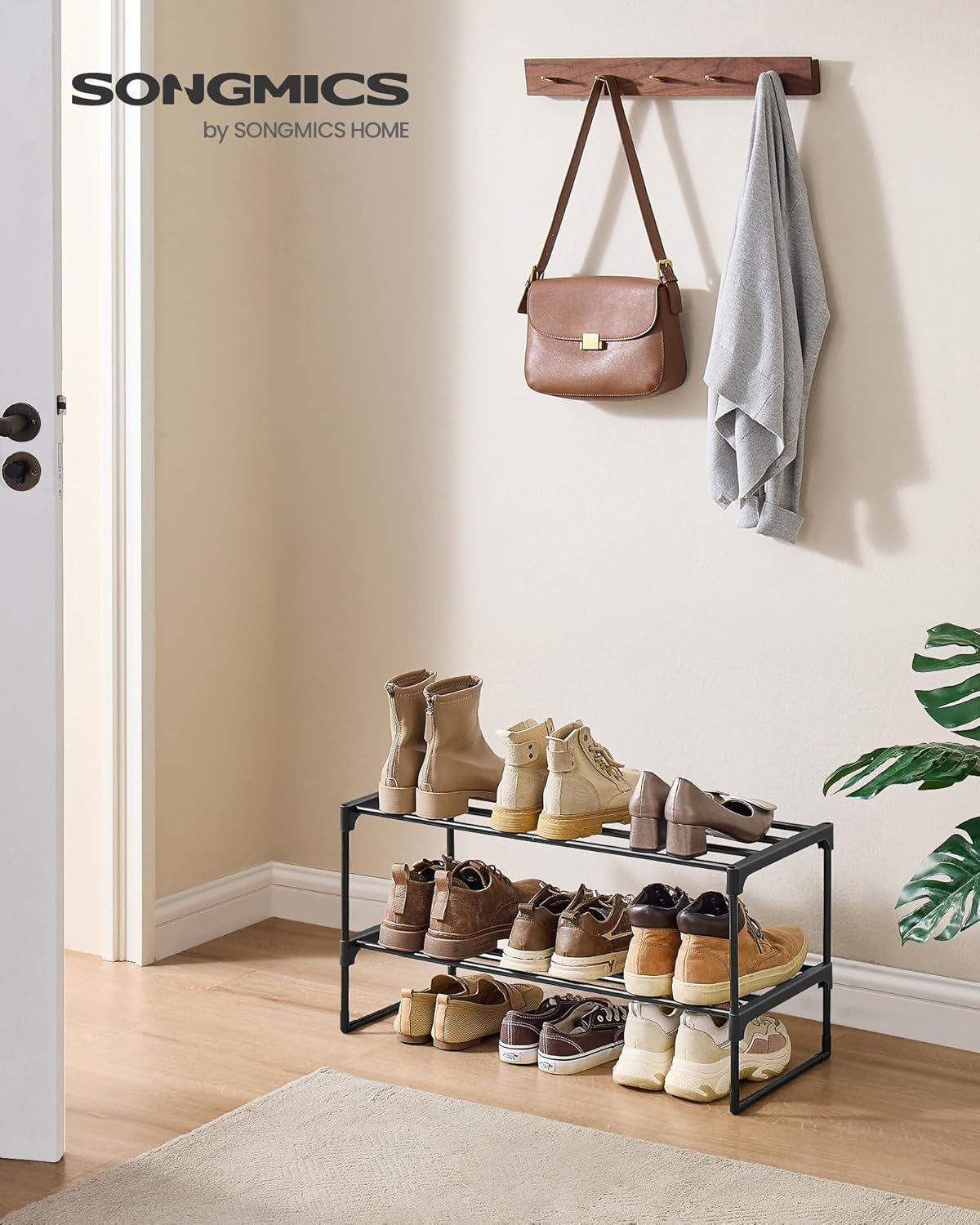 Shoe Rack, 2-Tier Shoe Organizer, Metal Storage Shelf, Upright or Upside Down, for 6-9 Pairs, Stackable, for Entryway, 11.8 X 26.8 X 13.2 Inches, Black ULSA202B01