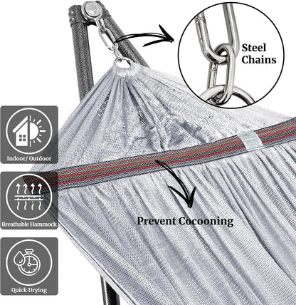 Universal Double Hammock with Stand Included for 2 Persons/Foldable Hammock Stand 600 Lbs Capacity Portable Case - Inhouse, Outdoor, Camping, Grey