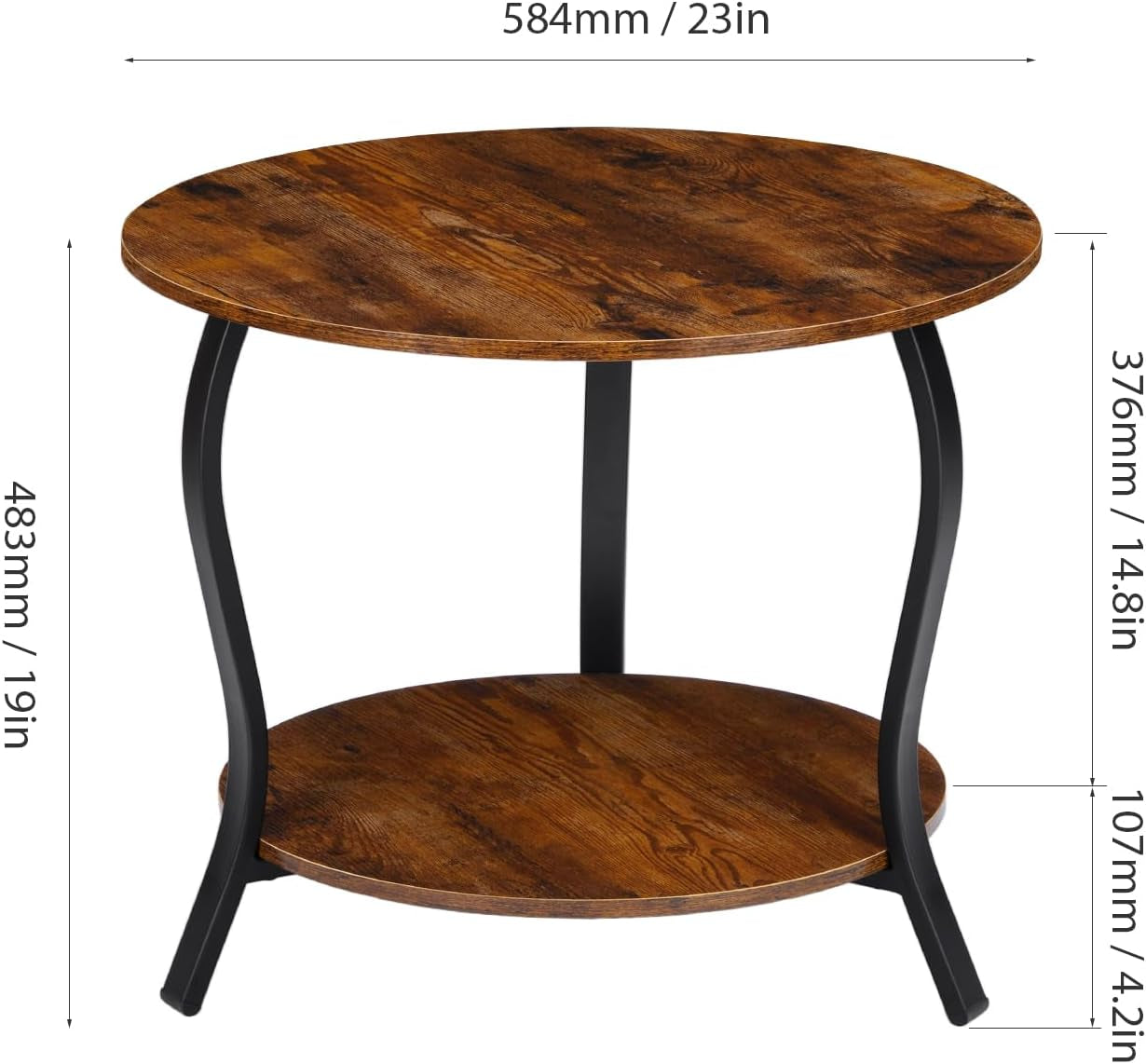Small round Coffee Table with Open Storage,23" 2-Tier Coffee Side Tables for Small Space, Accent Center Table Circle Sofa End Table with Wooden Table Top for Living Room Bedroom (Rustic Brown)