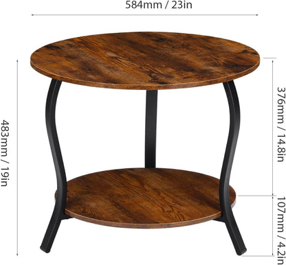 Small round Coffee Table with Open Storage,23" 2-Tier Coffee Side Tables for Small Space, Accent Center Table Circle Sofa End Table with Wooden Table Top for Living Room Bedroom (Rustic Brown)
