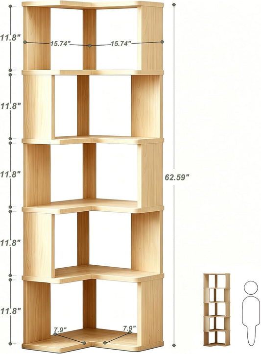 Tall Corner Bookshelf, 6 Tier Corner Book Shelf Etagere Bookcase with Baffle, Freestanding L Shaped Display Shelf Stand for Home Office, Living Room, Bedroom, Brown