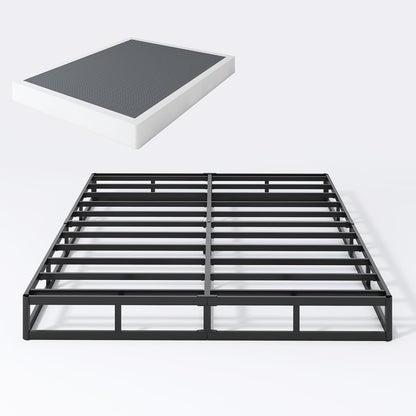 Queen Box Spring 7 Inch Low Profile Box Spring Queen Size Bed Base, 3000 Lbs Black Heavy Duty Metal Mattress Foundation with Easy Clean Fabric Cover,Easy Assembly