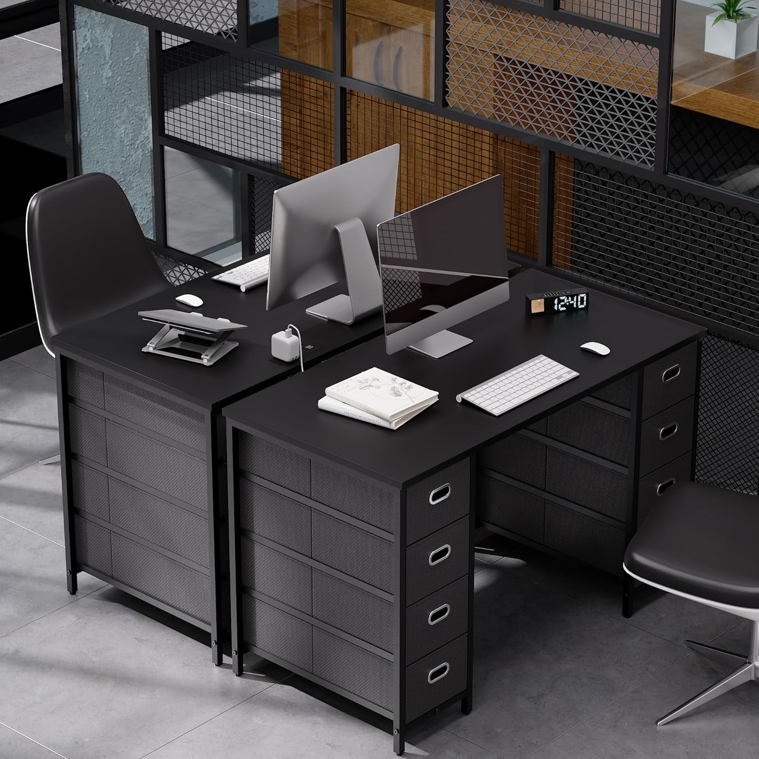 47 Inch Computer Desk with 8 Fabric Drawers PC Gaming Desk Home Office Study Work Writing Table for Bedroom Brown