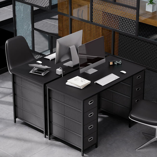 47 Inch Computer Desk with 8 Fabric Drawers PC Gaming Desk Home Office Study Work Writing Table for Bedroom Black